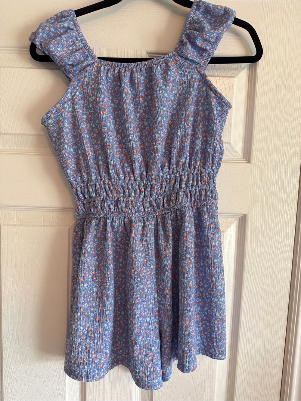 SO Girls Light Blue and Pink Floral Knit Romper